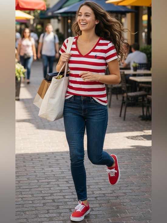 Polo Ralph Lauren Tops - Ralph Lauren V-Neck Red & White Striped Short Sleeve Tee Size S
